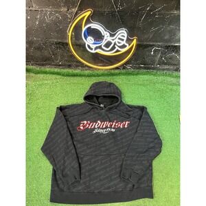 Y2K‎ Budweiser Embroidered AOP Black Baggy Hoodie Size Large